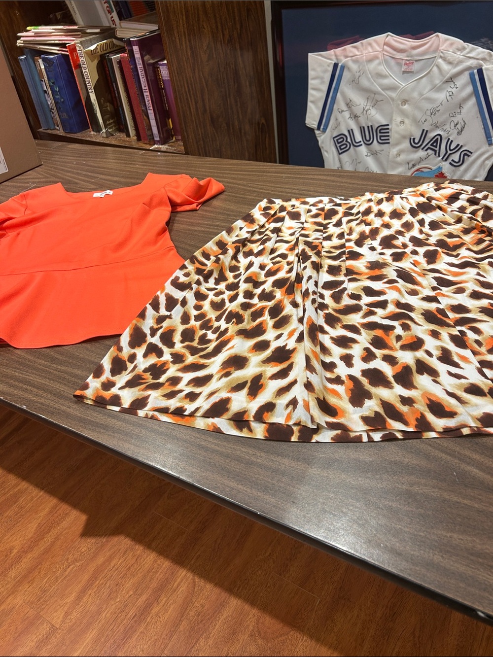 Anne Klein A-Line Skirt in Brown, Orange and Cream Leopard Print